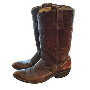 Vintage Mason Cowboy Boots Mens 9.5D Brown Leather Western USA Made Distressed